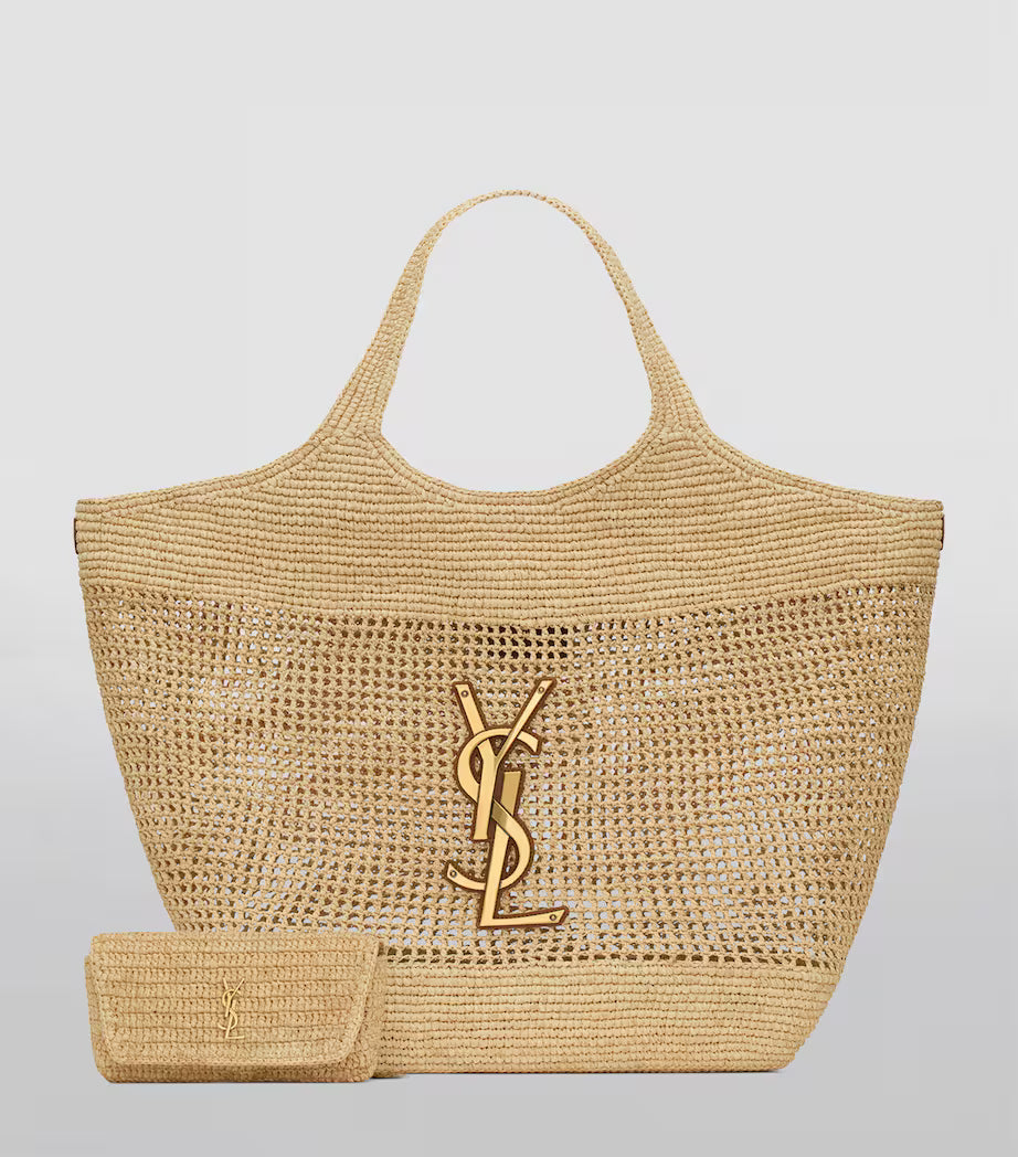 YSL Raffia Icare Tote Bag