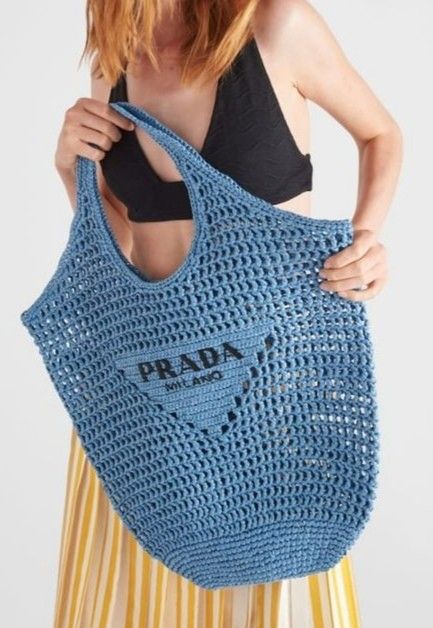 PR Raffia Tote Bag-Blue